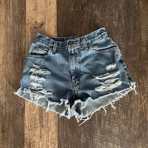 Liz Claiborne Denim Shorts Distressed Ripped‎ High Waist Blue Size 6
